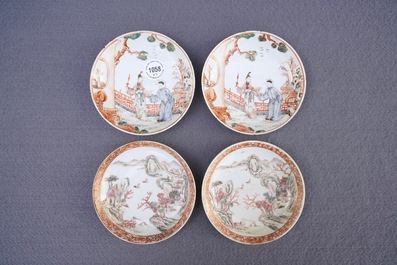 Two pairs of fine Chinese famille rose cups and saucers, Yongzheng/Qianlong